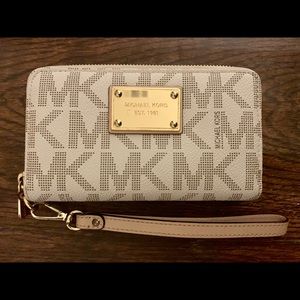 White Monogram Michael Kors Wristlet